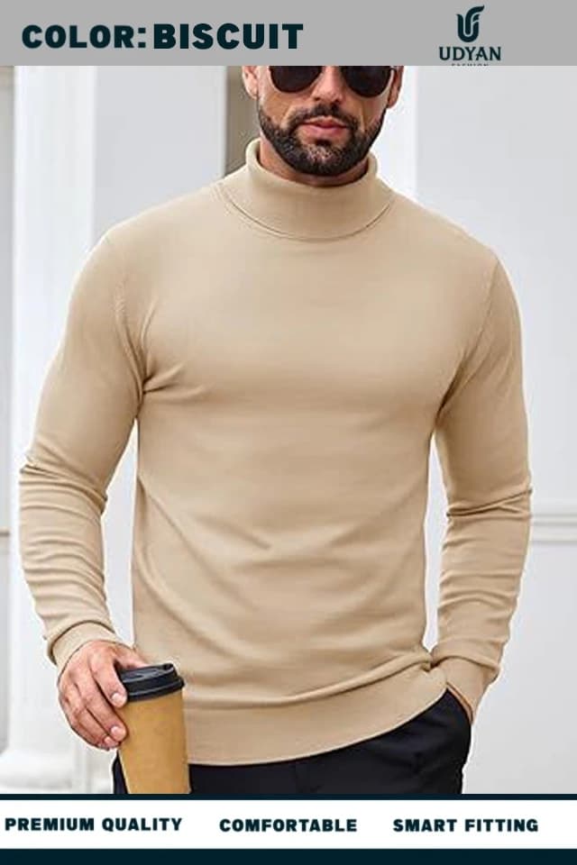 smart people wearing BISCUIT COLOR HIGH NECK SWEATER