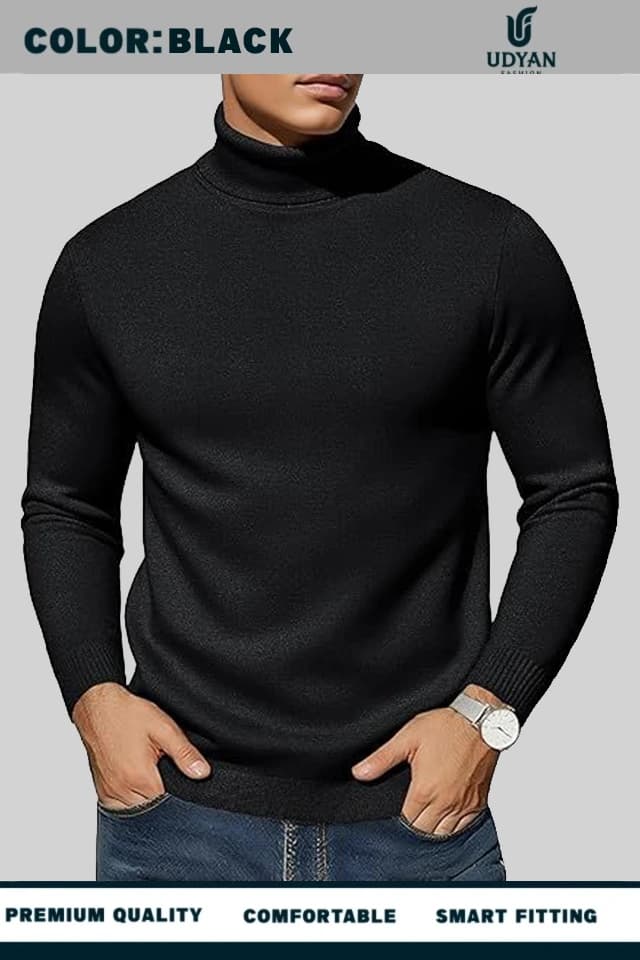 smart people wearing BLACK COLOR HIGH NECK SWEATER