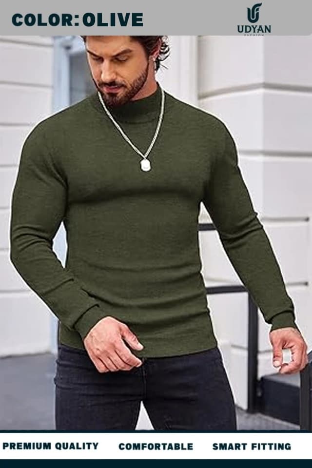 smart people wearing OLIVE COLOR HIGH NECK SWEATER