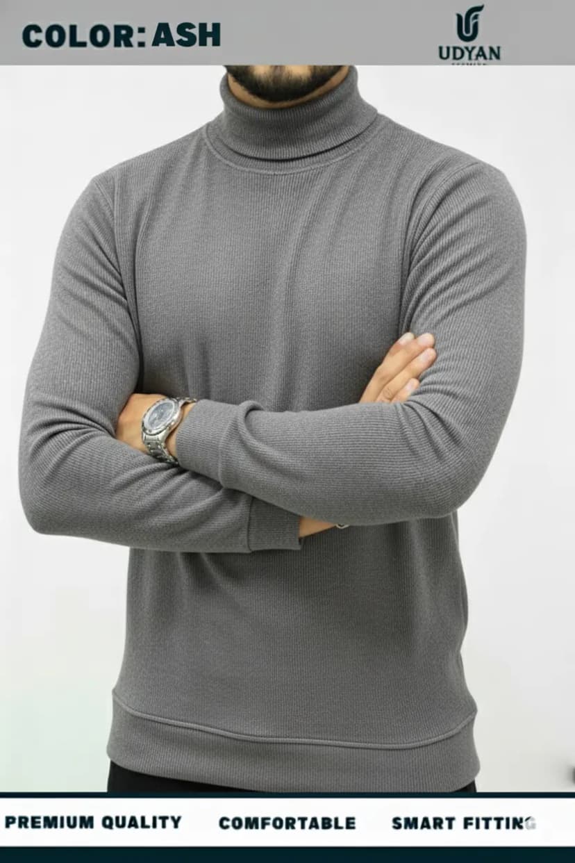 LIGHT ASH  COLOR HIGH NECK SWEATER